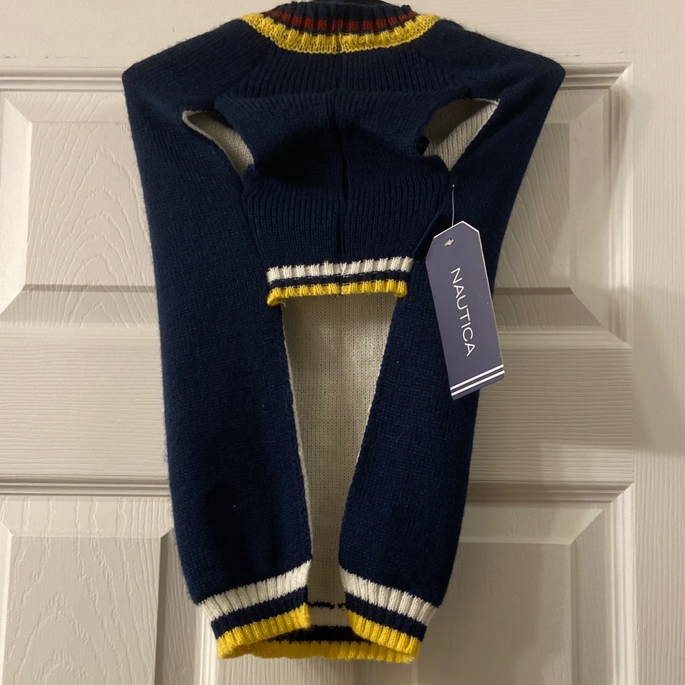 Nautica Blue Pet Sweater with Yellow Trim